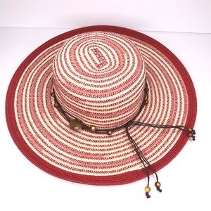 SUN N SAND Red Woven Beach Hat With Beaded Trim